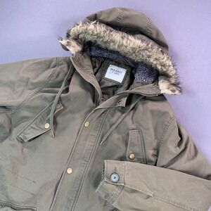 Old Navy Coat Womens XL Olive Green Faux Fur Hooded Parka‎ Insulated Warm Winter